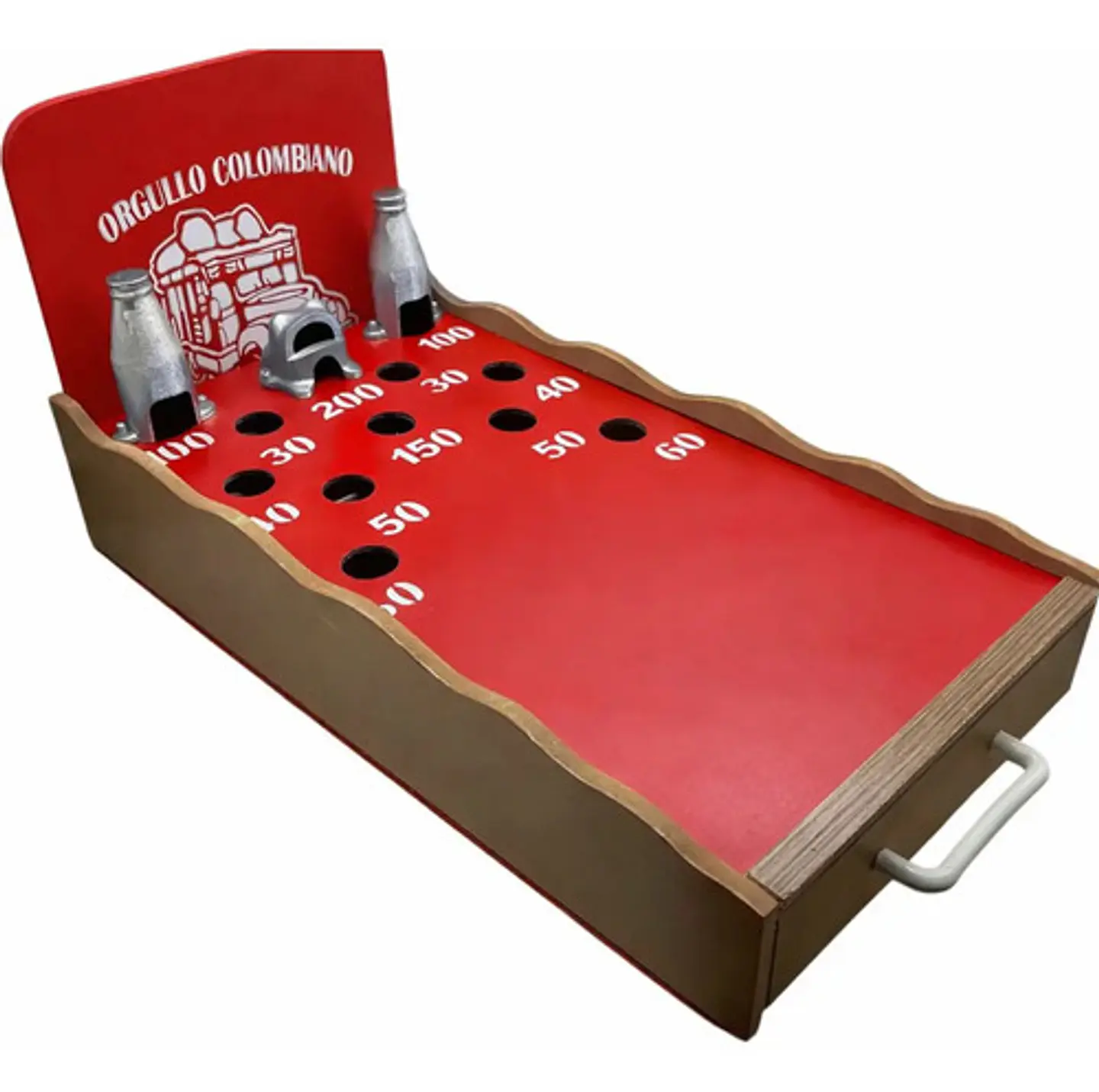 Juego De Bolirana Portátil En Madera Para Mesa Artesanal Color Naranja 2