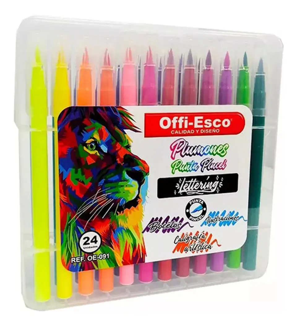 Marcador Plumones Punta Pincel Offi-esco Oe-091 24 Unidades 1