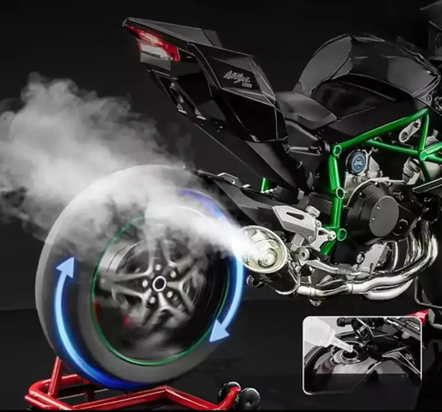 Kawasaki Ninja H2r 32cm Humo Luz Sonido Movimiento 1:6 Black 5