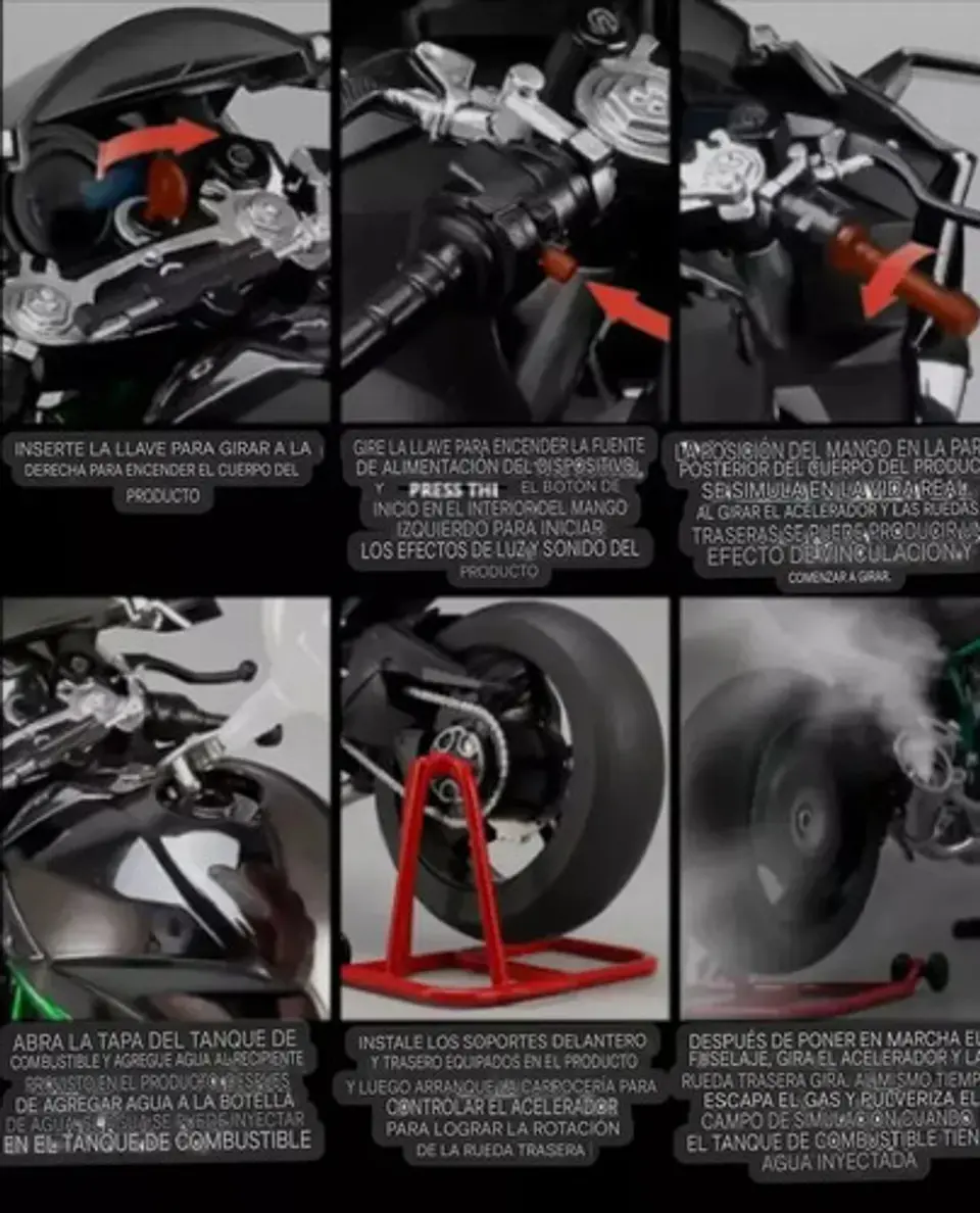 Kawasaki Ninja H2r 32cm Humo Luz Sonido Movimiento 1:6 Black 6