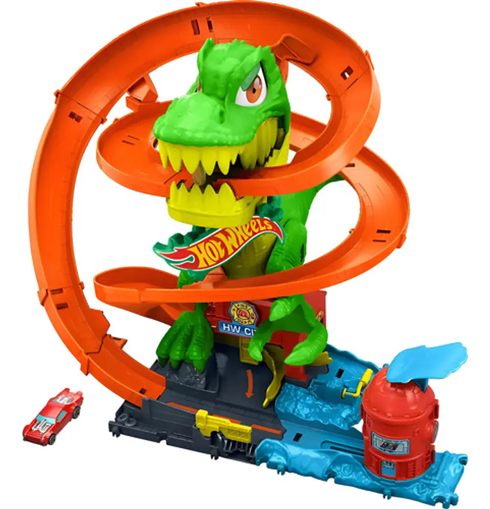 Pista Hot Wheels City T-rex Blaze Battle Mordida Derriba Win 1