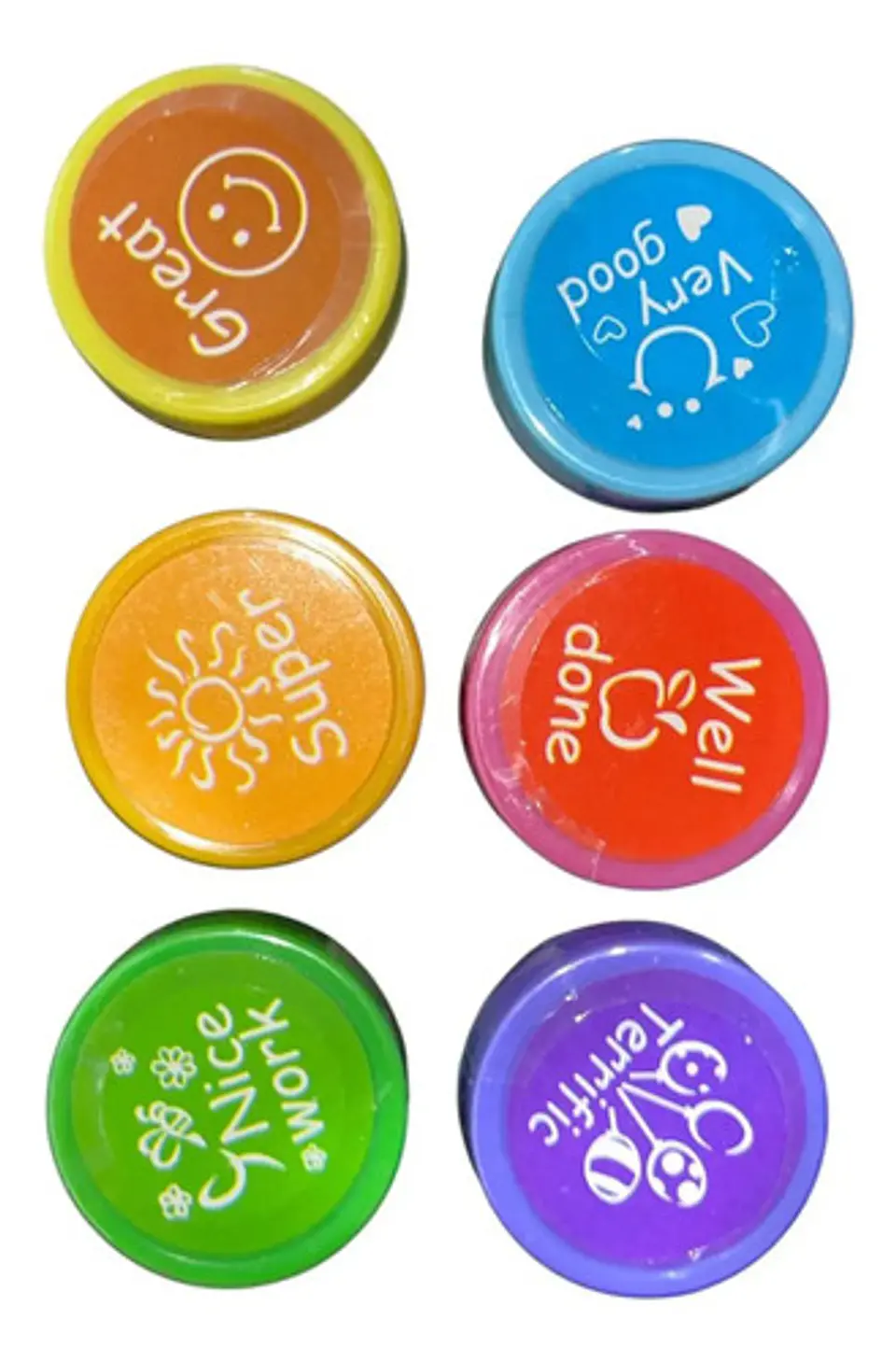 Pack 6 Sellos Escolares Macrooutlet Con Caritas Autotintables Multicolor Rojo 2