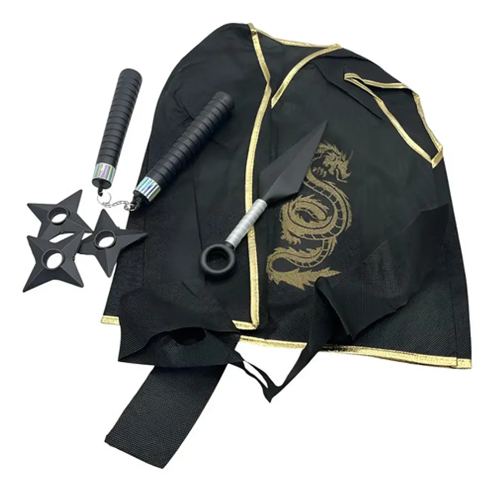 Set De Ninja Disfraz Con Chaleco X7 Piezas Chacos Estrellas 1