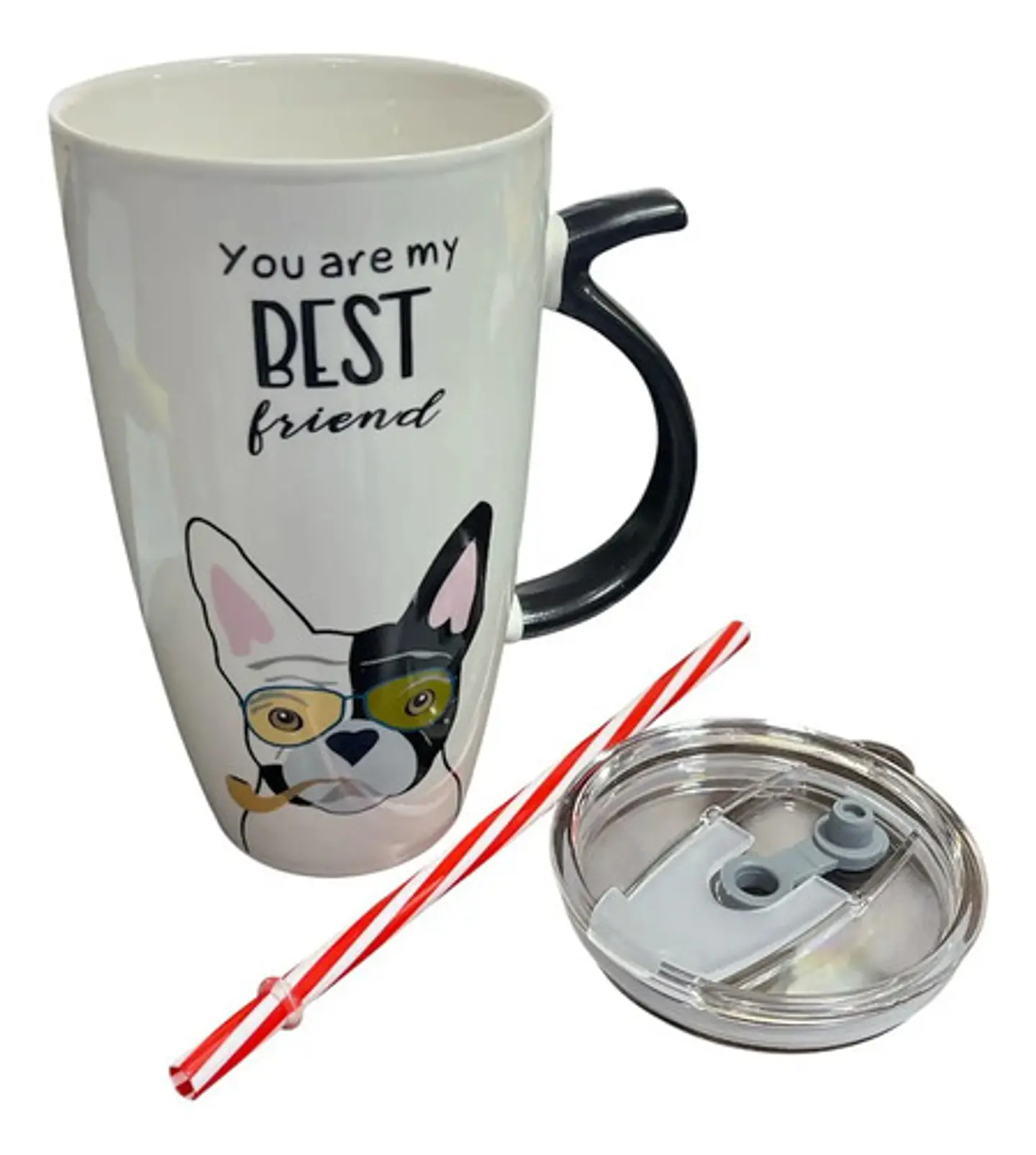 Pocillo En Porcelana Con Tapa Y Pitillo Mascotas 600ml 1