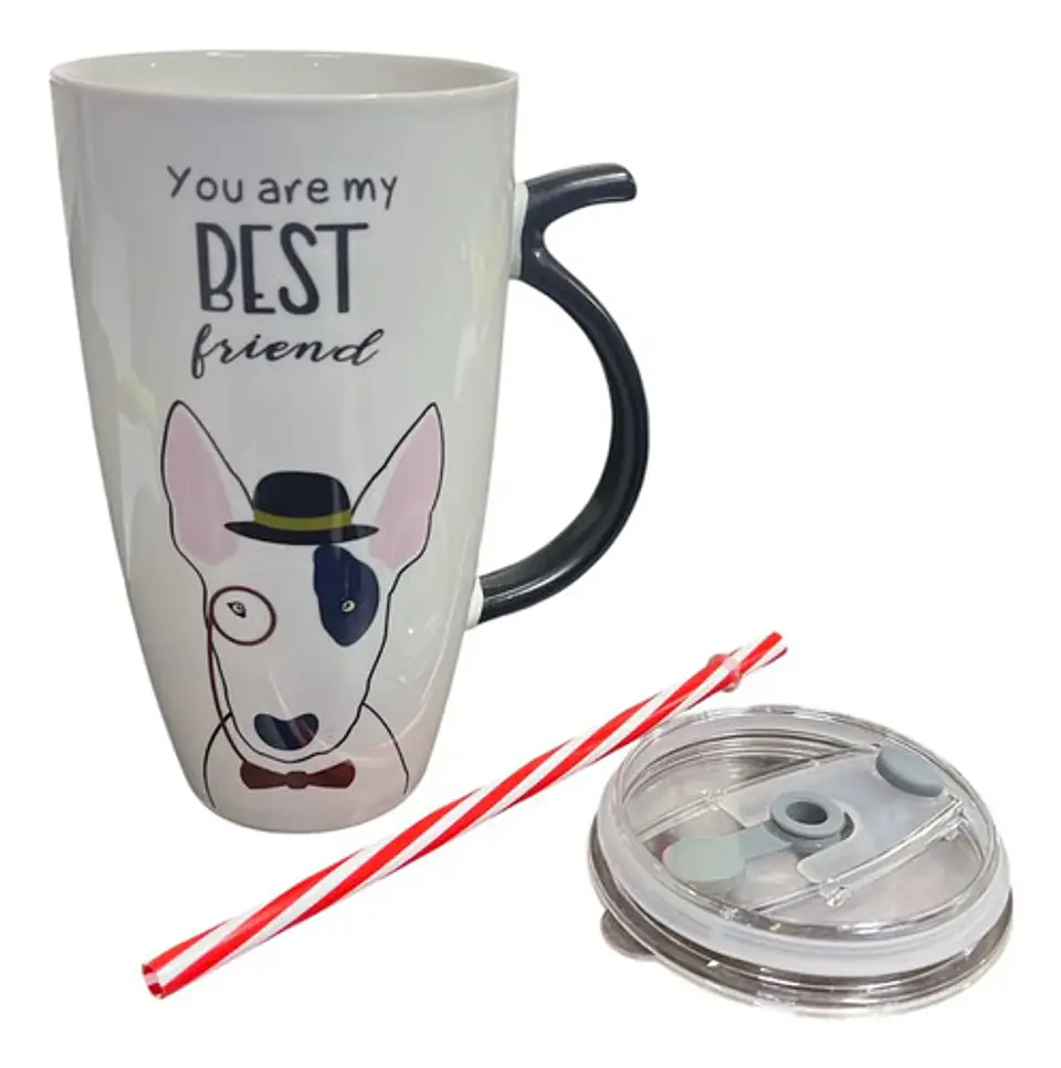 Pocillo En Porcelana Con Tapa Y Pitillo Mascotas 600ml 5