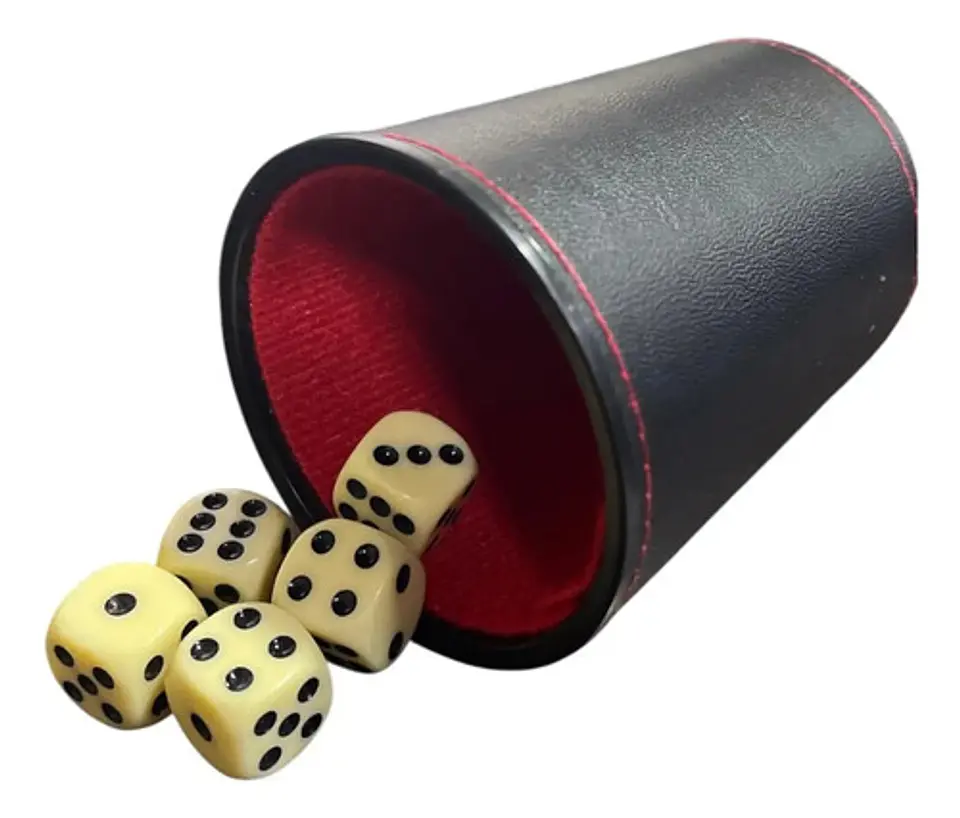 Cacho Yahtzee Juego De Mesa Tatuco En Cuero + 5 Dados 5