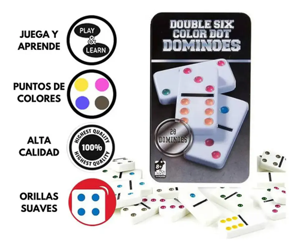 Dominó Doble 6 Con 28 Fichas Portátil Con Estuche De Metal 6