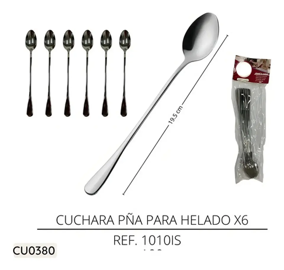 Cuchara Larga Postre Helados Aromaticas Cocteles Cafe Bar X6 Mango Plateado 2