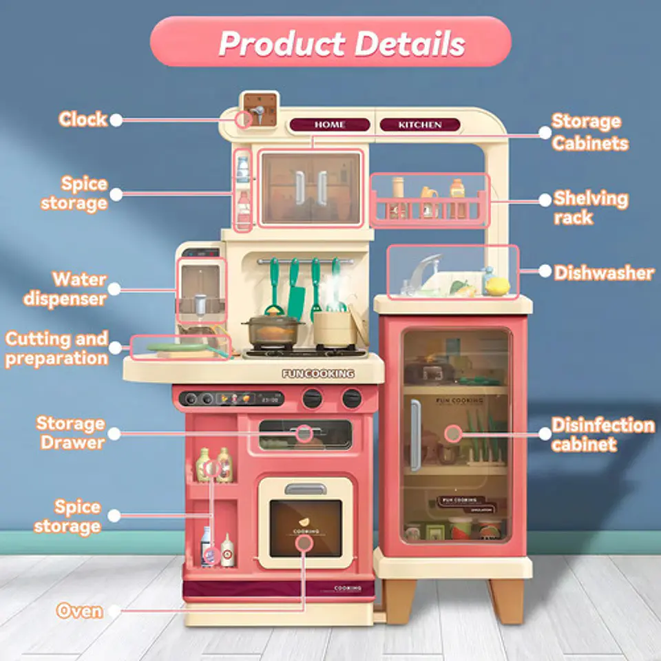 Set Cocina Juguete Infantil Vapor Agua Sonidos Luz Grande  4