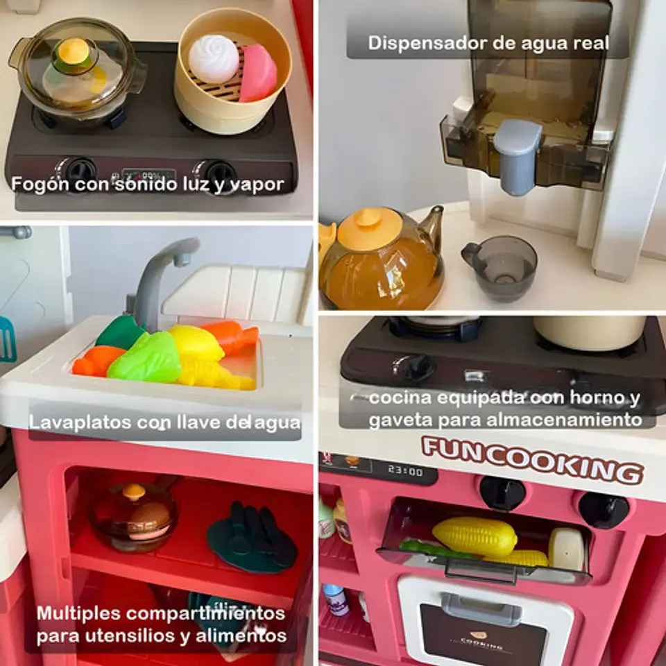 Set Cocina Juguete Infantil Vapor Agua Sonidos Luz Grande  7