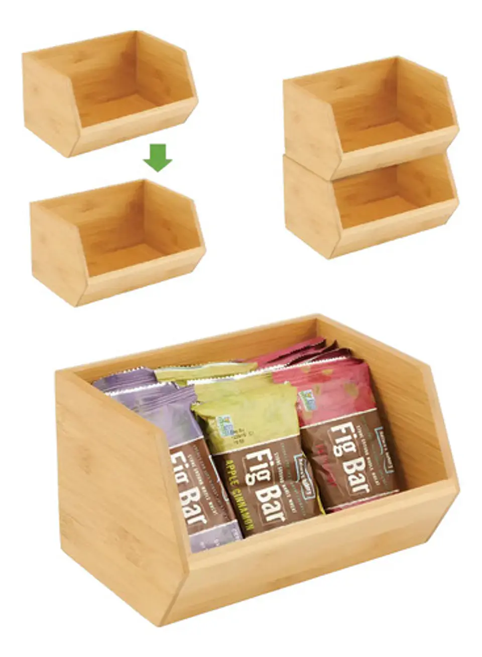 Cajas X2 Canastos Organizador Cocina Alacena Bambu Apilable 1