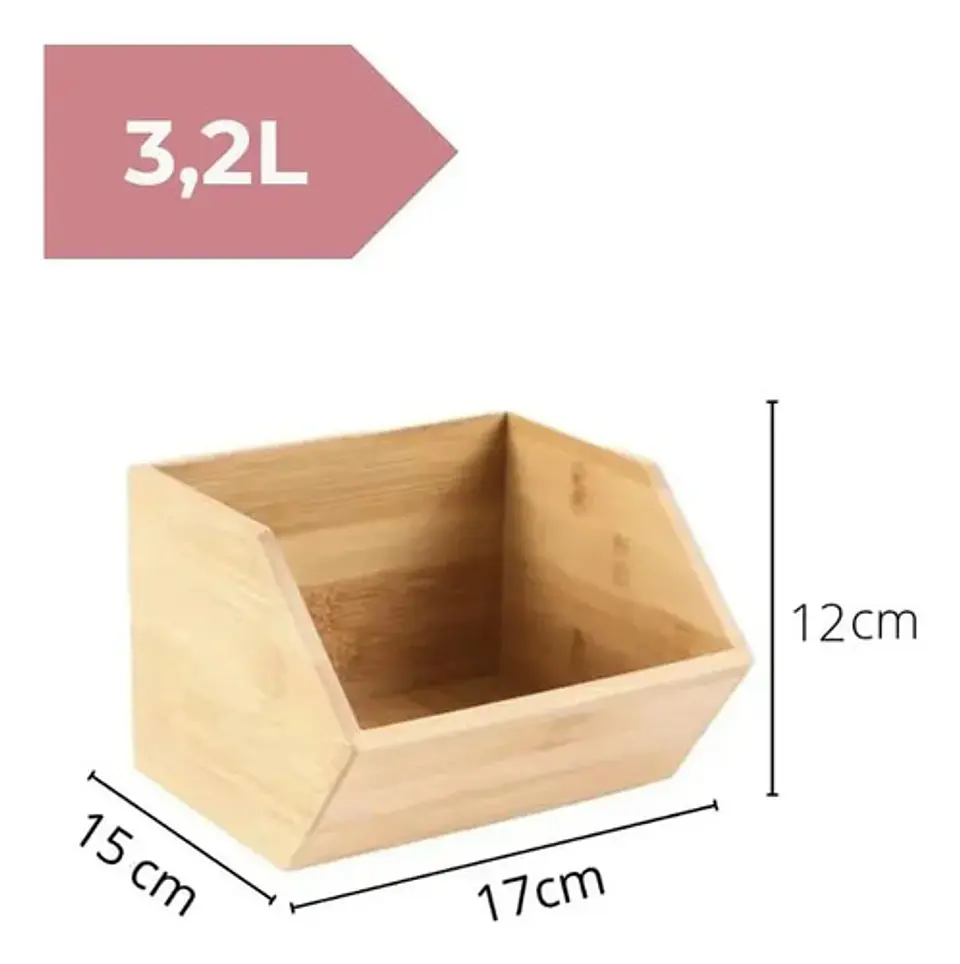 Cajas X2 Canastos Organizador Cocina Alacena Bambu Apilable 3
