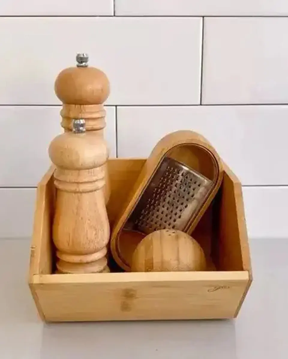 Cajas X2 Canastos Organizador Cocina Alacena Bambu Apilable 5