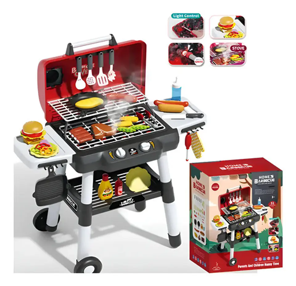 Parrilla Bbq Juguete Asador Cocina Para Niños Humo Y Luces Rojo 1