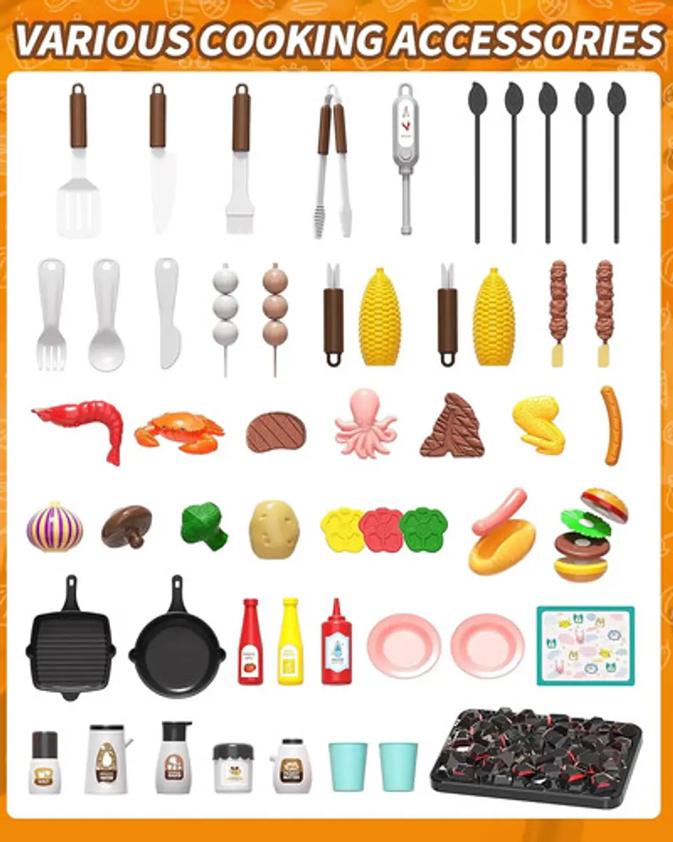 Parrilla Bbq Juguete Asador Cocina Para Niños Humo Y Luces Rojo 2