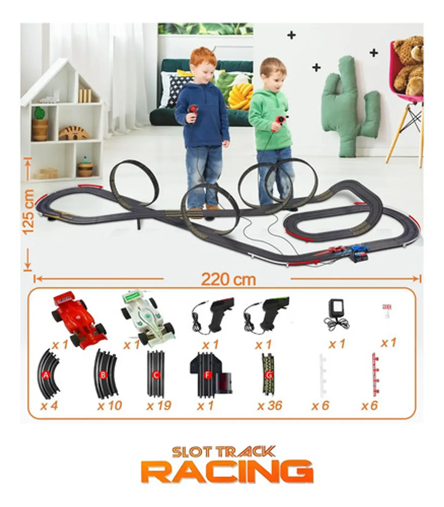 Pista Eléctrica 11.14m 4 Giros 2 Carros Luz Fórmula 1 Negro Negro 2 Carros Formula 1 3
