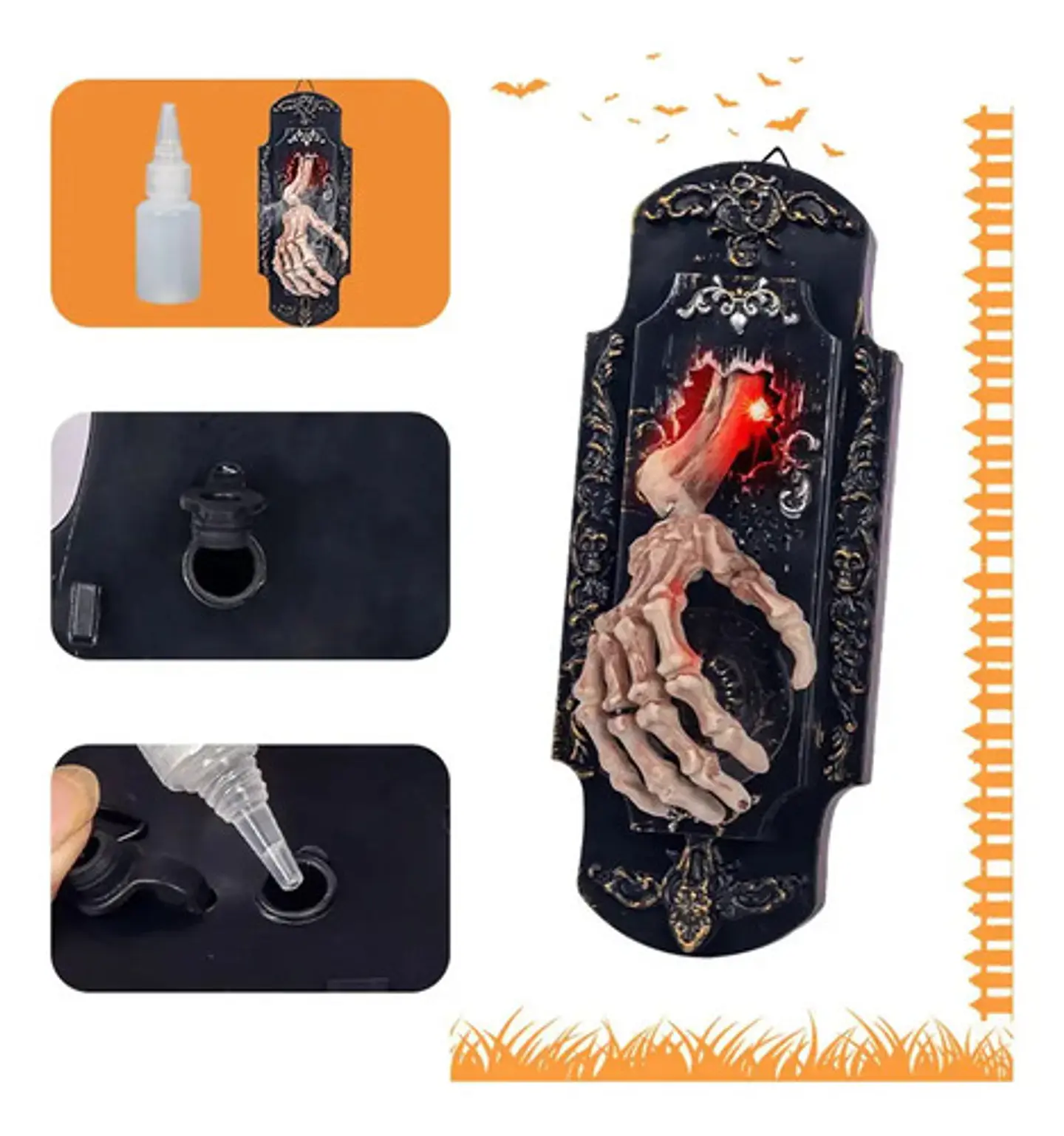 Decoraciones Halloween Timbre Mano Esqueleto Con Sonidos Luz 4