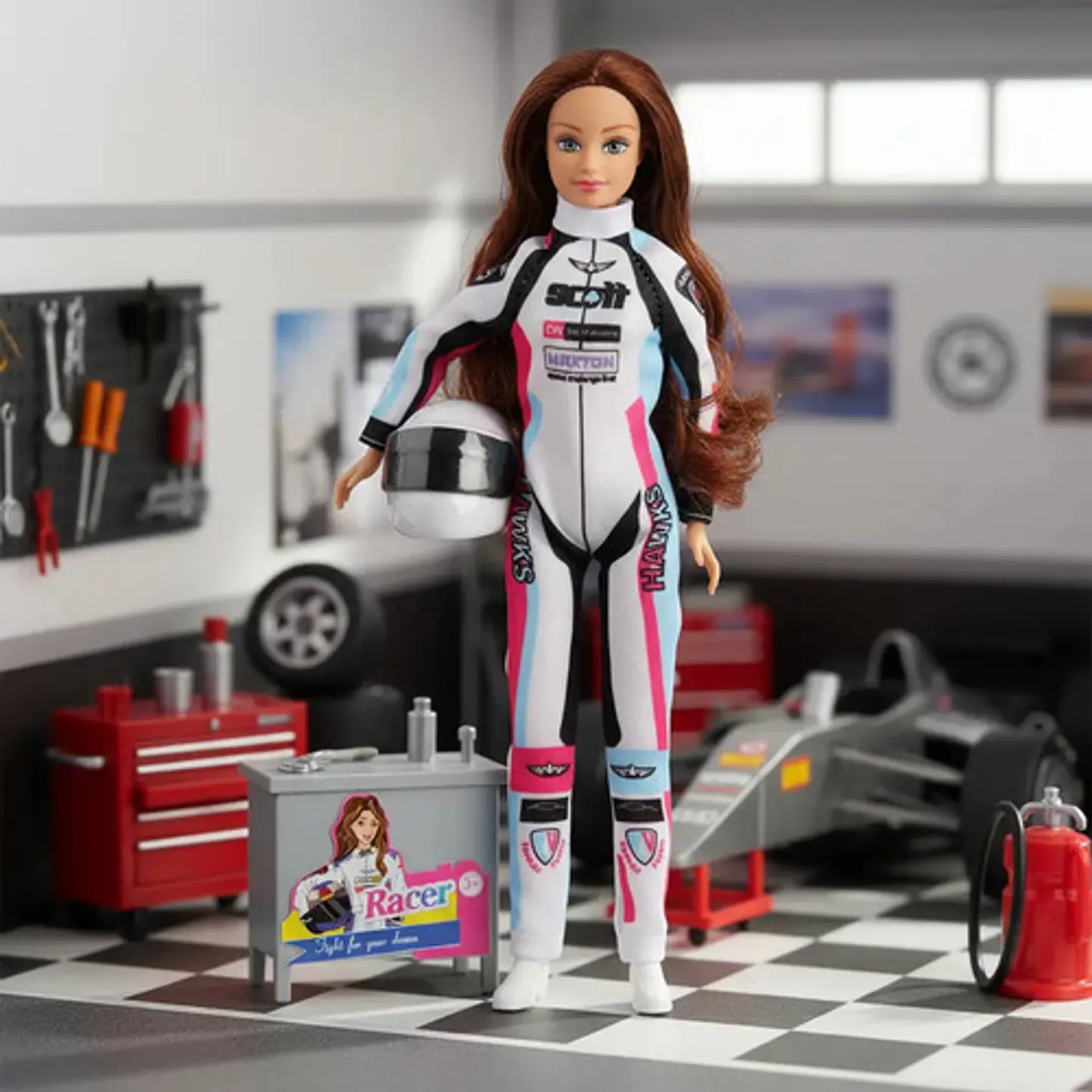 Muñeca Defa Lucy Corredora De Motocross Con Casco Formula 1 1