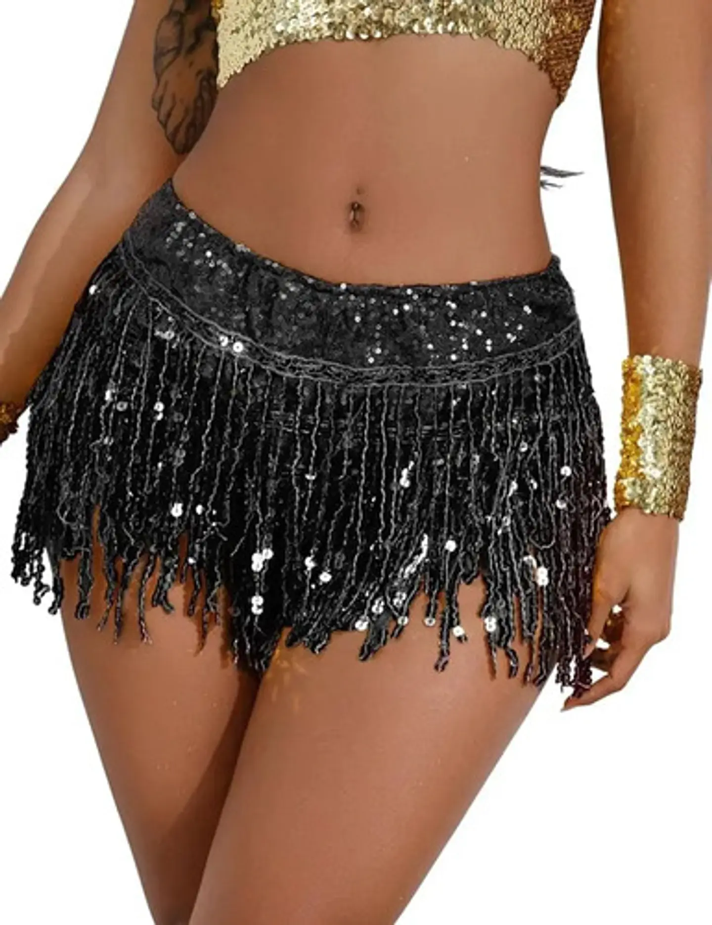 Falda Baile Latino Multicolor Única Mujer Lentejuelas 10