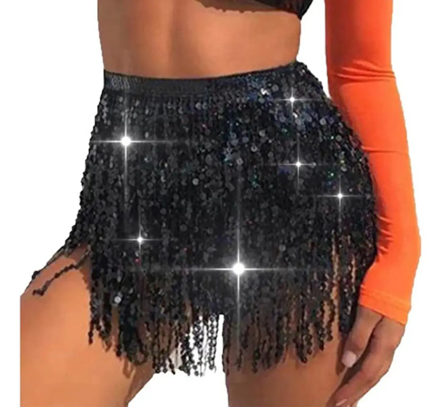 Falda Baile Latino Multicolor Única Mujer Lentejuelas 11
