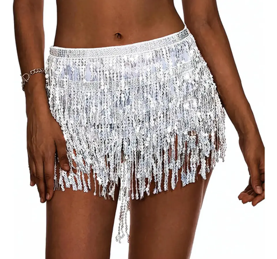 Falda Baile Latino Multicolor Única Mujer Lentejuelas 13
