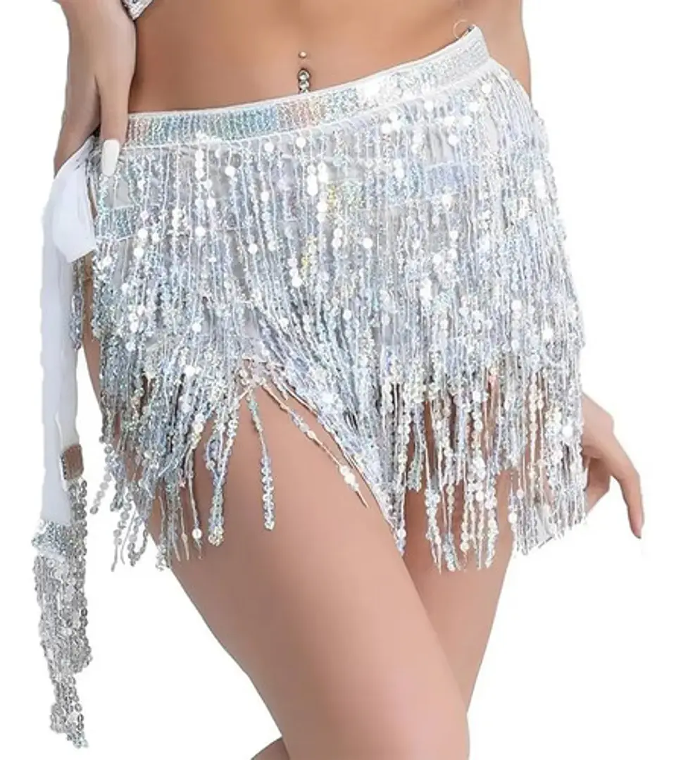 Falda Baile Latino Multicolor Única Mujer Lentejuelas 16