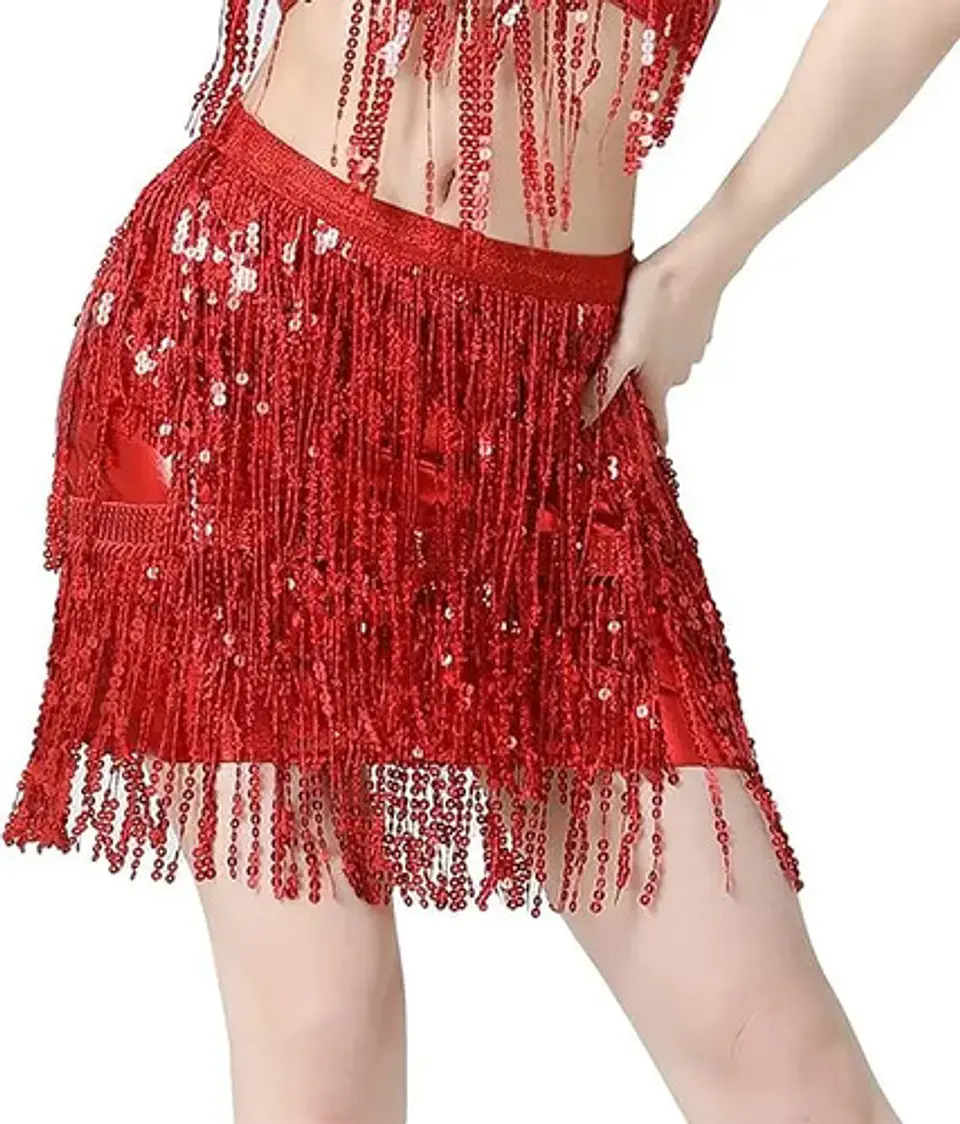 Falda Baile Latino Multicolor Única Mujer Lentejuelas 17