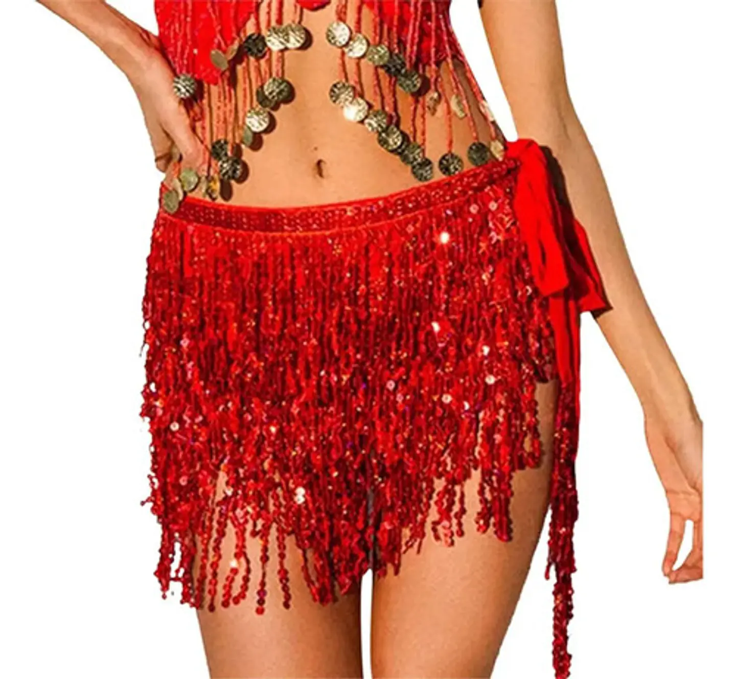 Falda Baile Latino Multicolor Única Mujer Lentejuelas 18