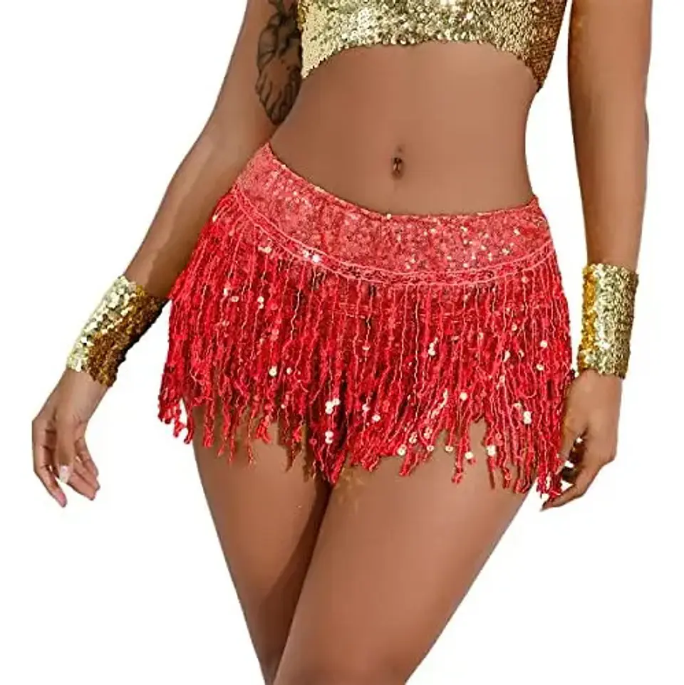 Falda Baile Latino Multicolor Única Mujer Lentejuelas 20