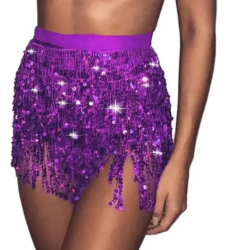 Falda Baile Latino Multicolor Única Mujer Lentejuelas 22