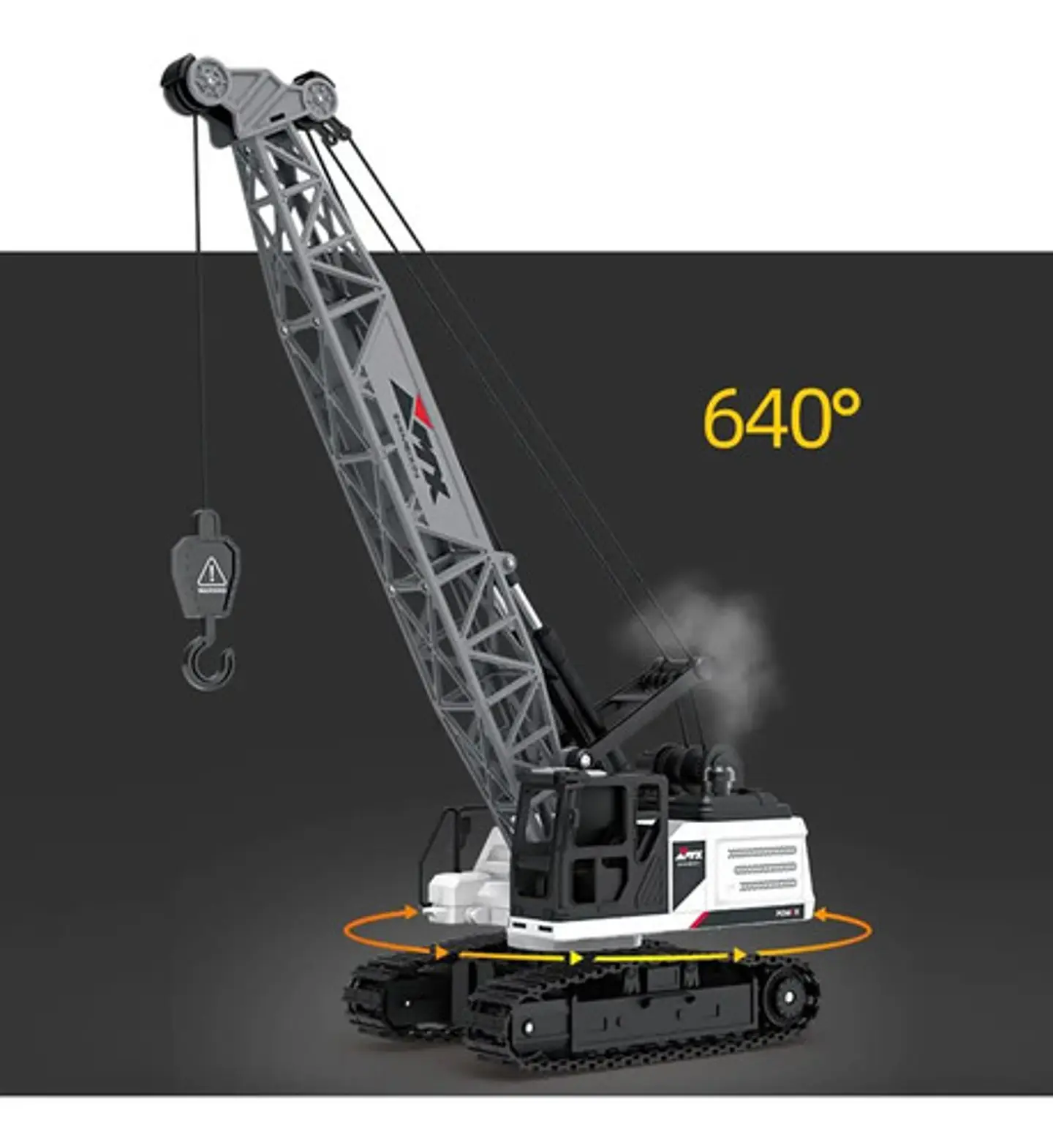 Grua 1/16 Maquinaria Amarilla Carga Gancho Metal Vapor Oruga Amarillo Grua Contenedor Vapor 3