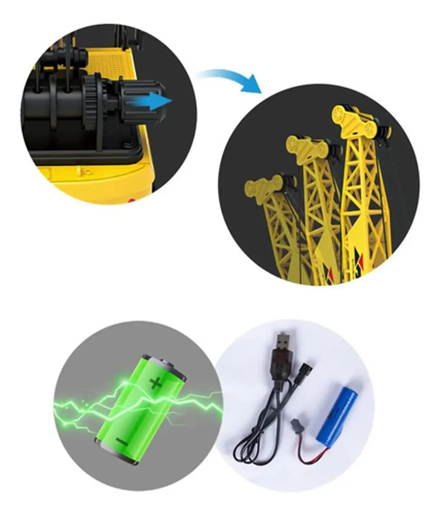 Grua 1/16 Maquinaria Amarilla Carga Gancho Metal Vapor Oruga Amarillo Grua Contenedor Vapor 7