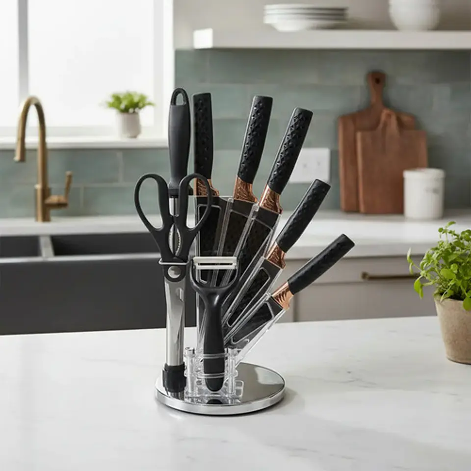 Set De Cuchillos De Cocina 9 Piezas En Acero Con Soporte 2