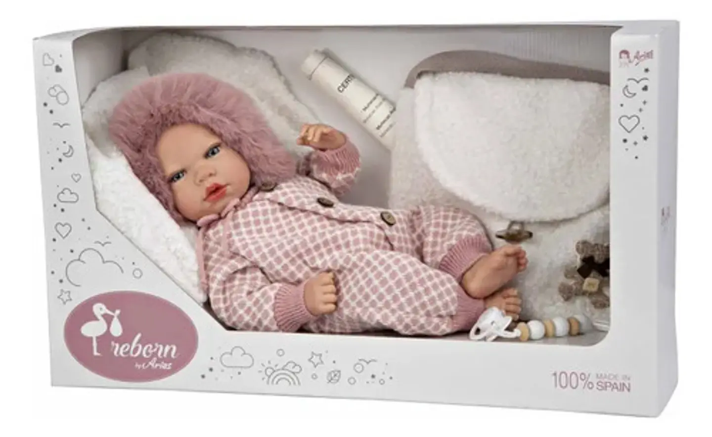 Bebe Realista Reborn Arias Manuela Rosa  Con Bolso Cojin 40c 3