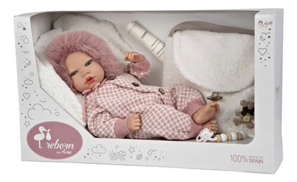 Bebe Realista Reborn Arias Manuela Rosa  Con Bolso Cojin 40c 3