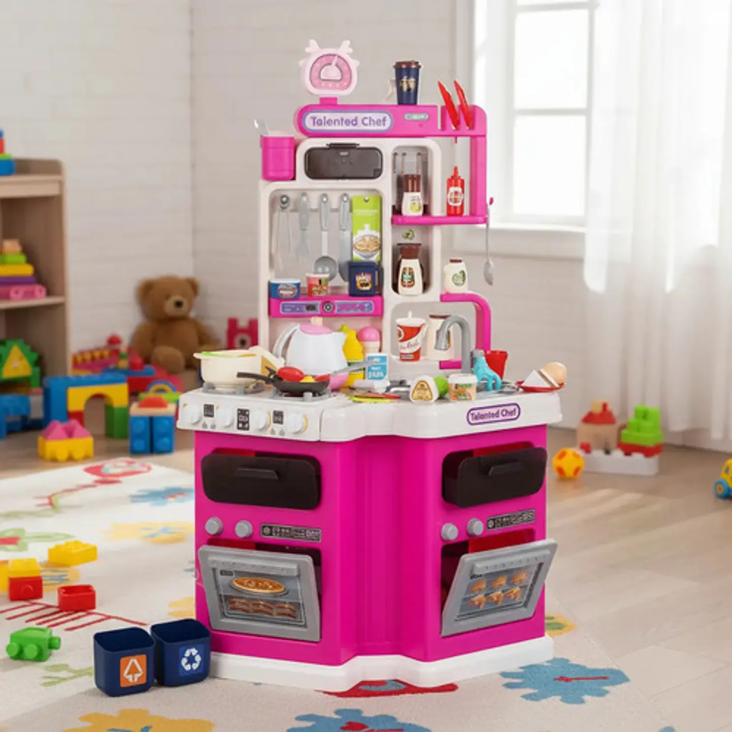 Cocina Infantil Agua Vapor Nevera Luces Sonido 113 Accesorio Color Turquesa 2