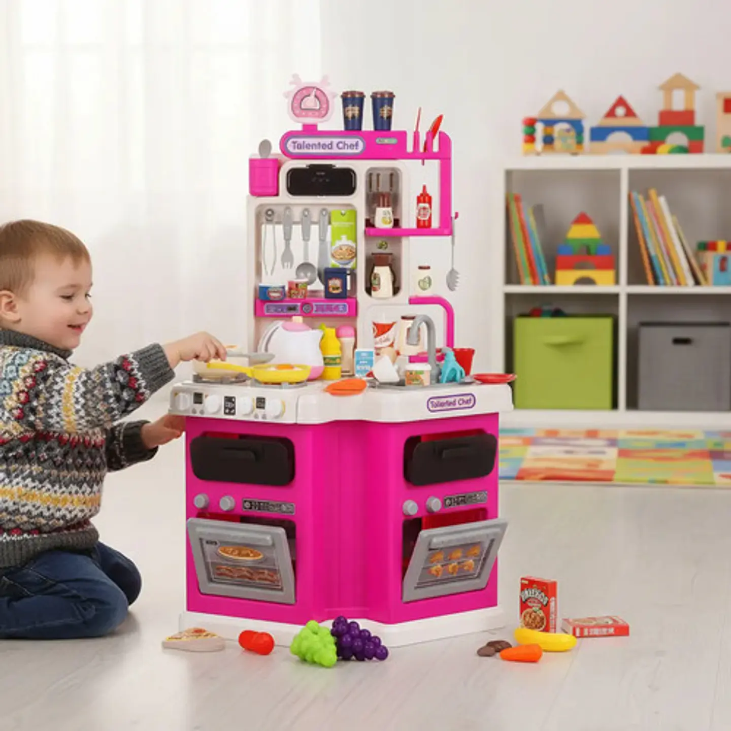 Cocina Infantil Agua Vapor Nevera Luces Sonido 113 Accesorio Color Turquesa 6