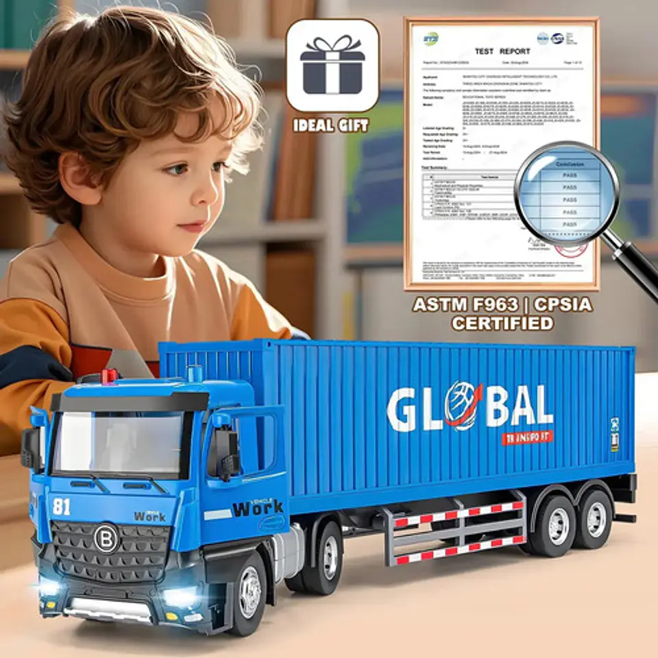 Mula Contenedor Metalico Camión Colecci Carga  Remolque 1/18 3