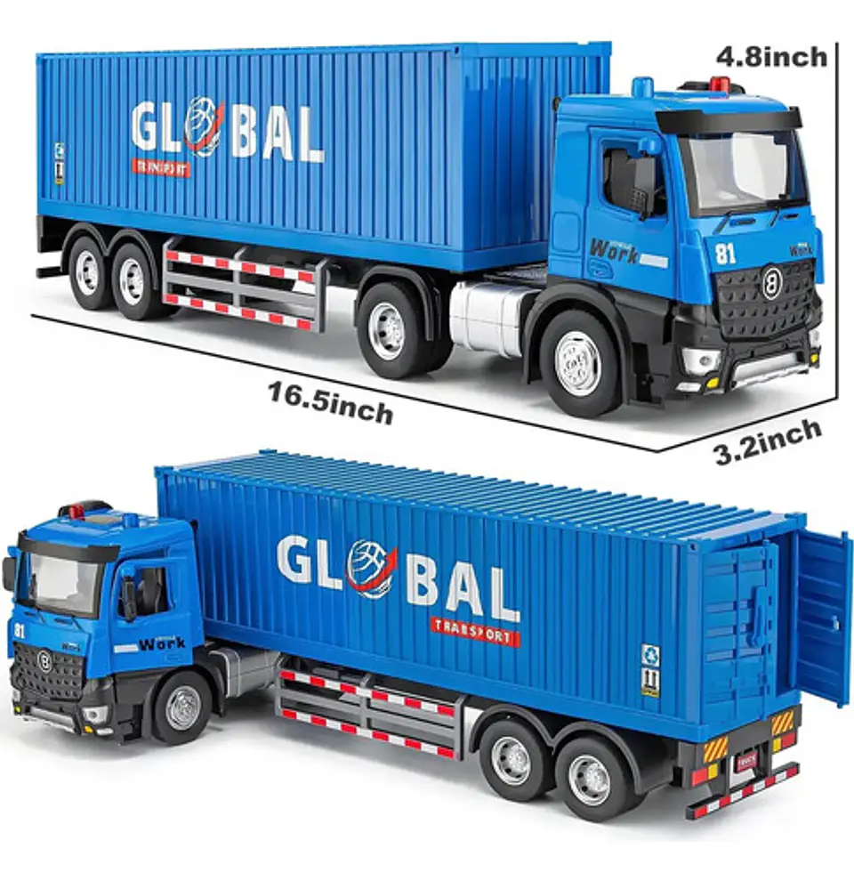 Mula Contenedor Metalico Camión Colecci Carga  Remolque 1/18 6