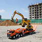 Tractomula Camión Cama Baja De Colección Escala + Excavadora Naranja/amarillo Tractomula/excavadora - Miniatura 4