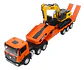 Tractomula Camión Cama Baja De Colección Escala + Excavadora Naranja/amarillo Tractomula/excavadora - Miniatura 5