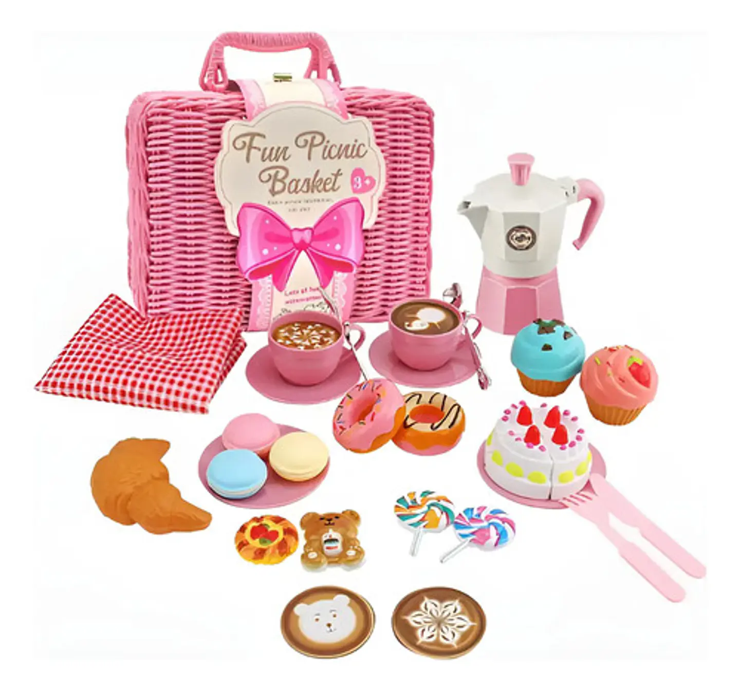 Set Te Canasta Juguete De Picnic Mantel Cocina Comida Niñas 2
