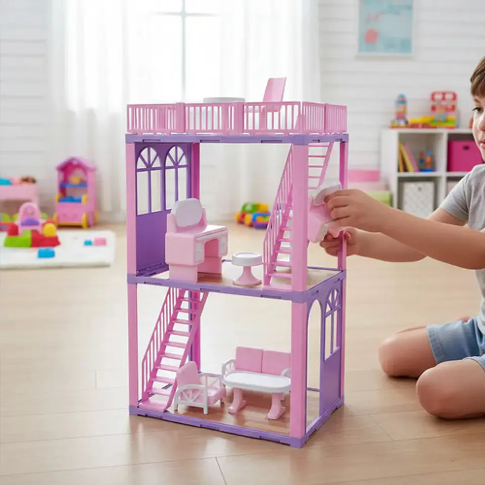 Casa Muñecas Duplex Accesorios 75x44 Cm Juegos Sala Tocador 1
