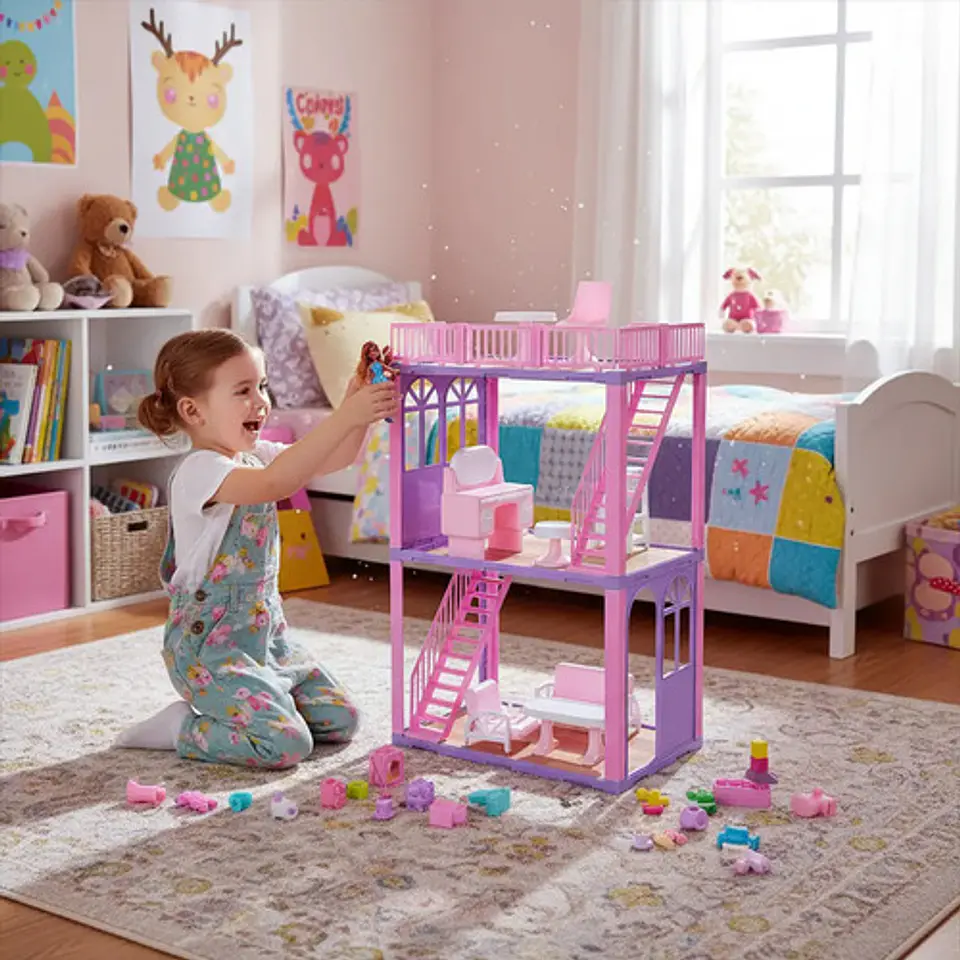 Casa Muñecas Duplex Accesorios 75x44 Cm Juegos Sala Tocador 3