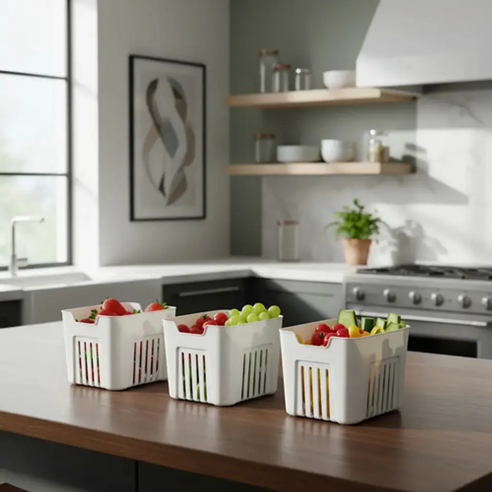 Organizador Para Nevera Cocina Contenedor Tapa 4 Divisiones 4