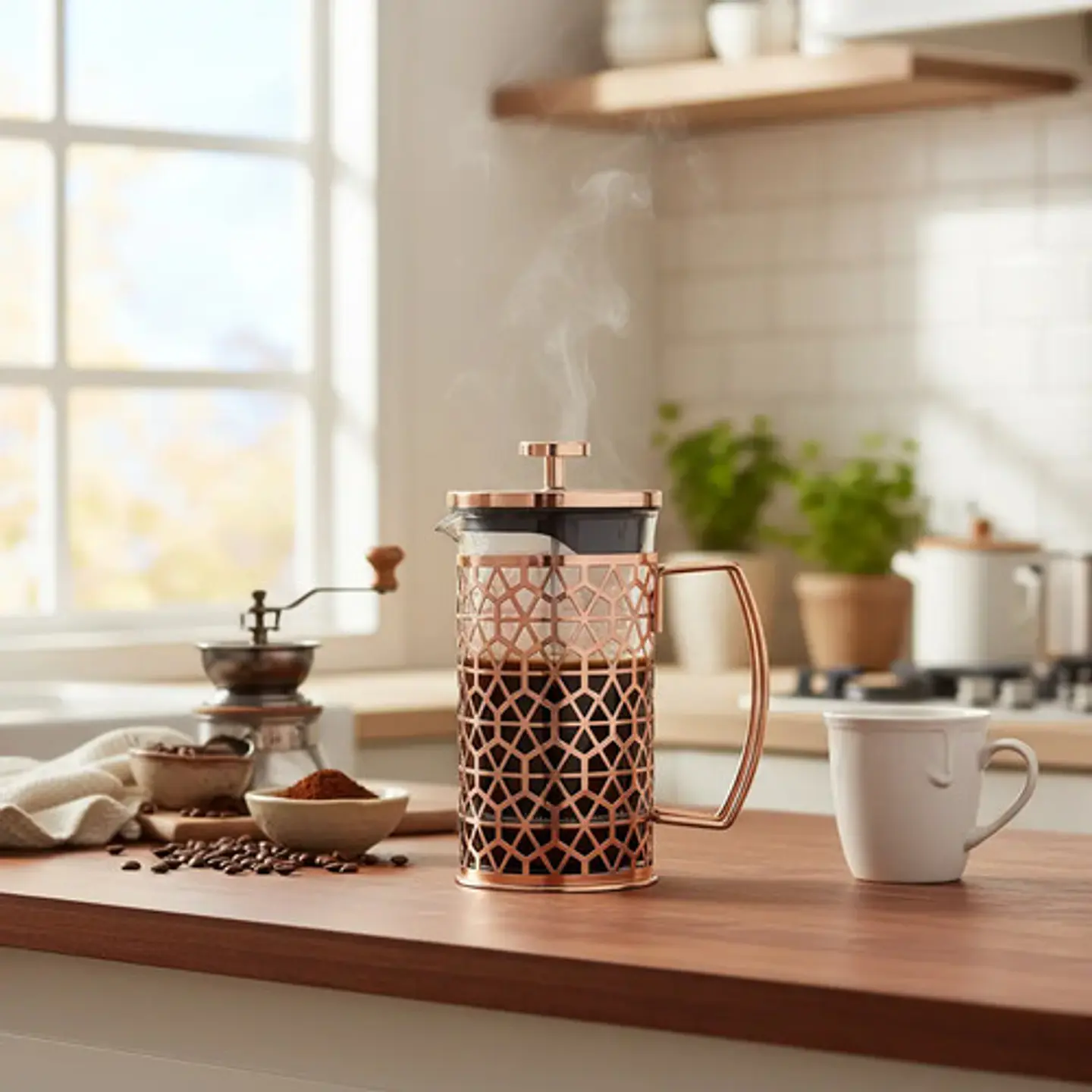 Cafetera Prensa Francesa 600ml En Acero Inoxidable Vidrio 12