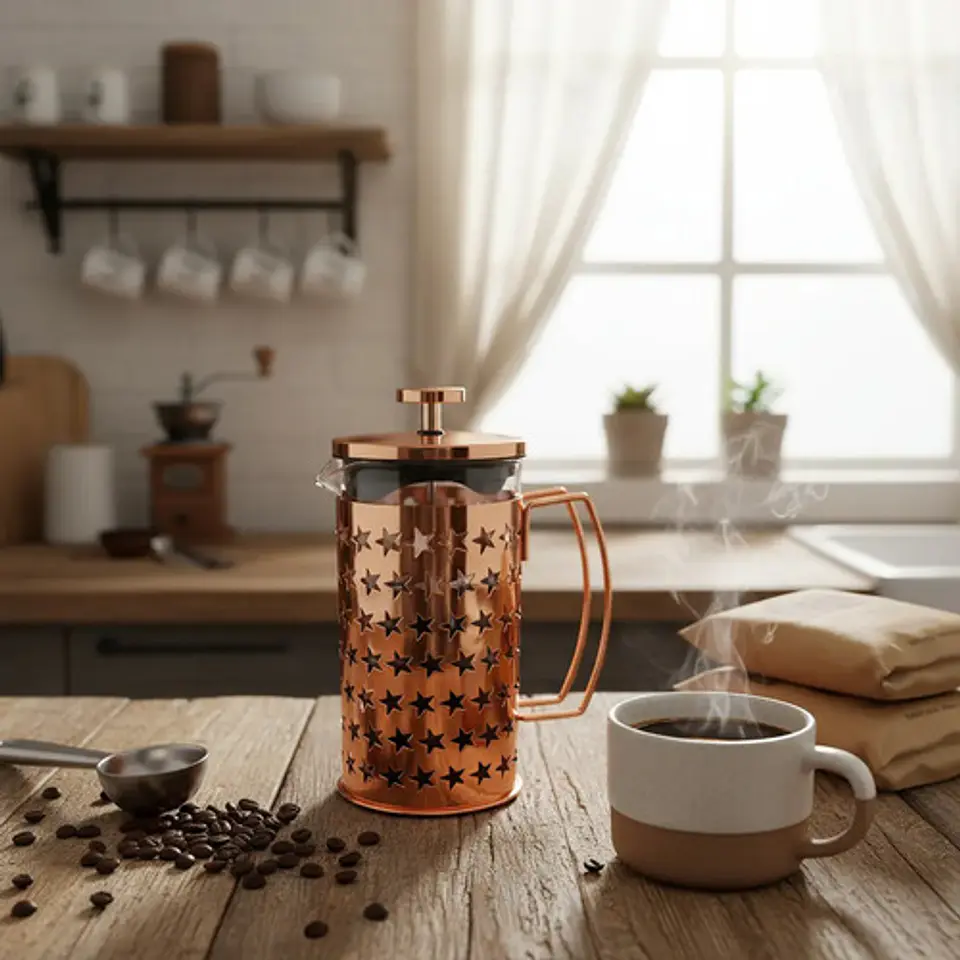 Cafetera Prensa Francesa 600ml En Acero Inoxidable Vidrio 20