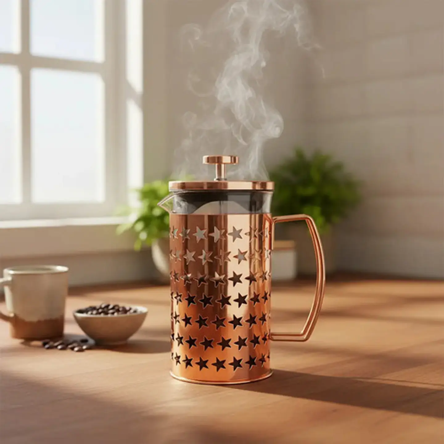 Cafetera Prensa Francesa 600ml En Acero Inoxidable Vidrio 21