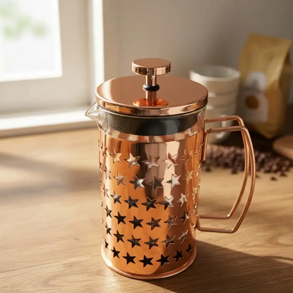 Cafetera Prensa Francesa 600ml En Acero Inoxidable Vidrio 22