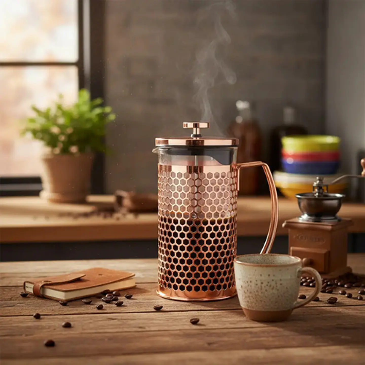 Cafetera Prensa Francesa 600ml En Acero Inoxidable Vidrio 24